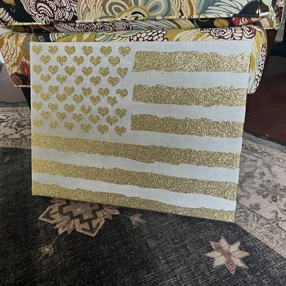 12" X 16" Glitter Flag Sign EUC - Picture 1 of 1